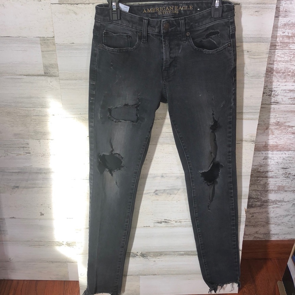 American eagle black distressed jeans skinny jeans extreme flex 4 jeans size 28﻿